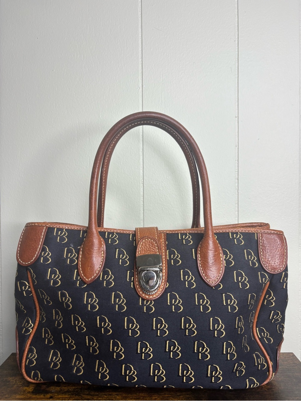 Dooney & Bourke Signature DB Monogram Canvas Hand Bag Black Brown *Missing Strap